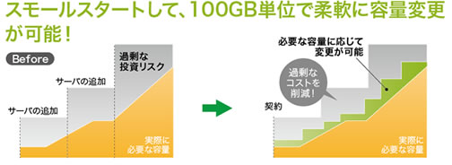 スモールスタートして、100GB単位で柔軟に容量変更
が可能！